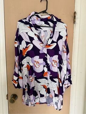 Ava Sky Purple Floral Button-Down Blouse